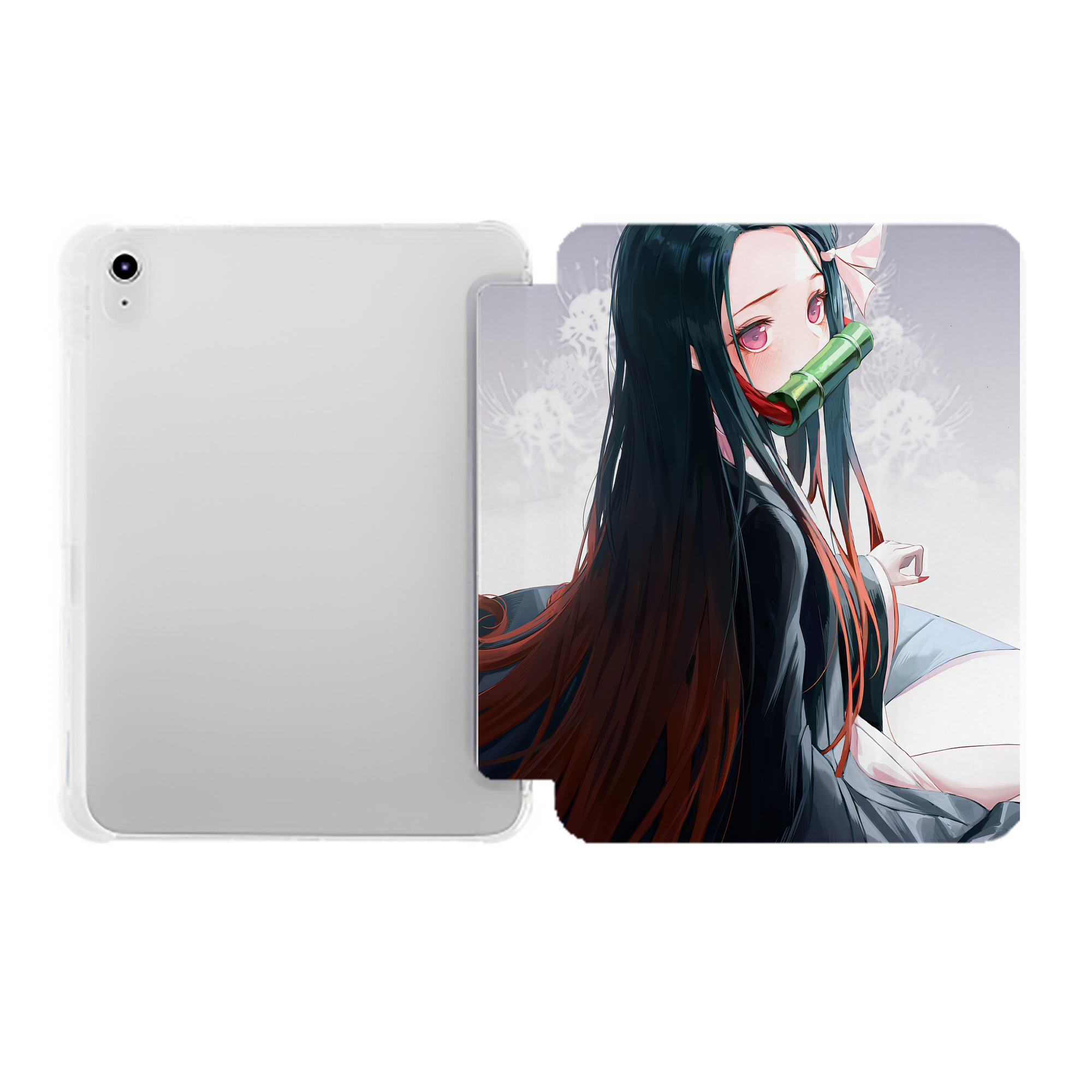 （画像用） 鬼滅の刃（きめつのやいば）竈門 禰󠄀豆子／かまど ねずこ Kamado Nezuko IPad ケース ペン収納付き 三つ折りスタンド PUレザー×シリコン 対応機種9.5/10.5/10.9インチ